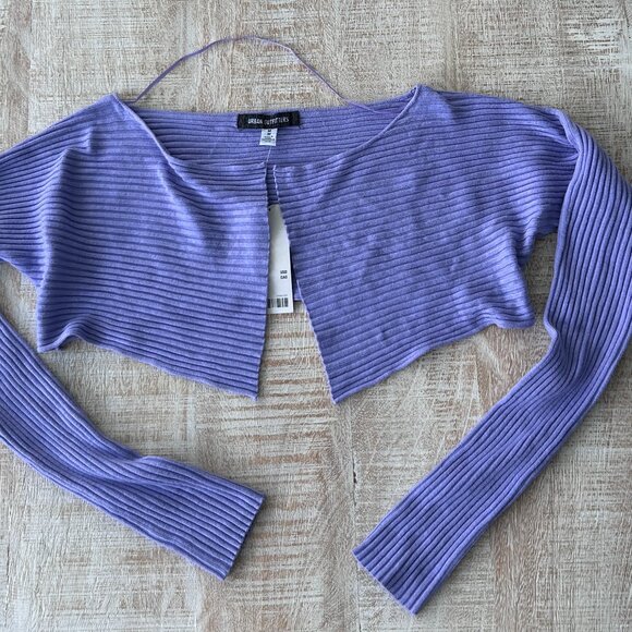 Urban Outfitters Purple Ribbed Cardigan Cropped Sweater Long Sleeves Size M NWT - Picture 3 of 7